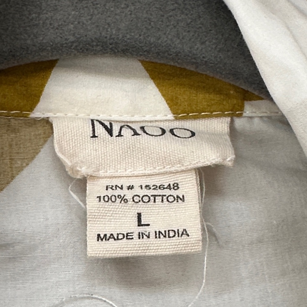 Naoo Floral White and Gold Button-Down Cotton Short Sleeve Dress Size Large - Picture 2 of 7